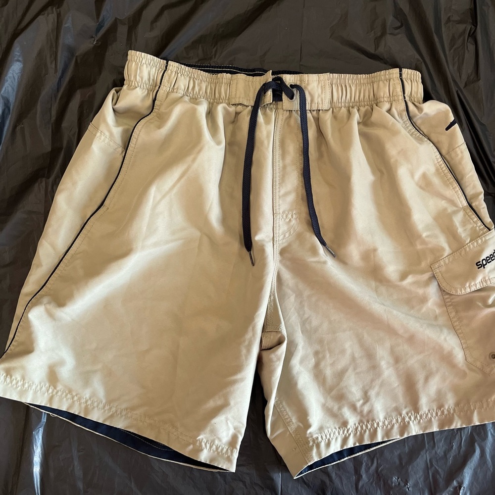 Speedo Tan Swim Shorts with Black Accents